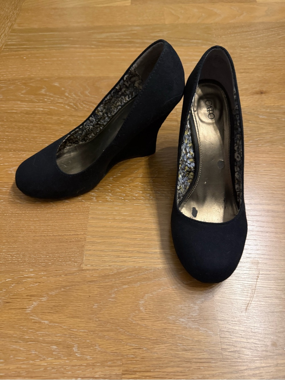 Cato Black Suede-Look Wedge Pumps for Women